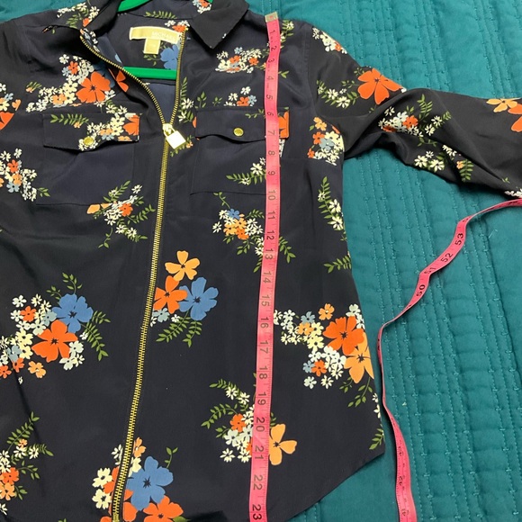 MICHAEL MICHAEL KORS Zipper Dark Blue Floral Long Sleeve Blouse -SZ- M Petite - Picture 7 of 9